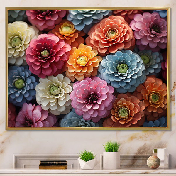 DesignArt Colorful Zinnias Field Vibrant Photo Framed On Canvas Print